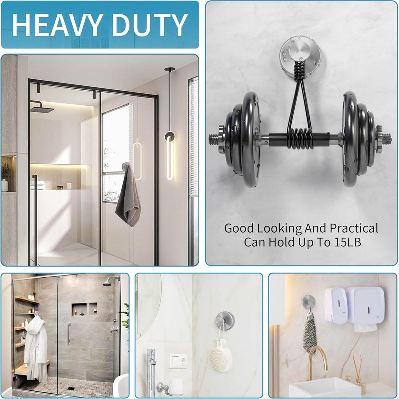 Deluwire Suction Cup Hooks for Shower, Shower Hooks for Bath Robe, Mirror, Tile, Window Glass, Towel Hooks Removable for Bathroom Wall, 3 Packs-Silver - Image 5